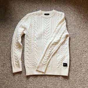 White Ecru Scotch & Soda Men’s Fishermen Cableknit Sweater | Medium